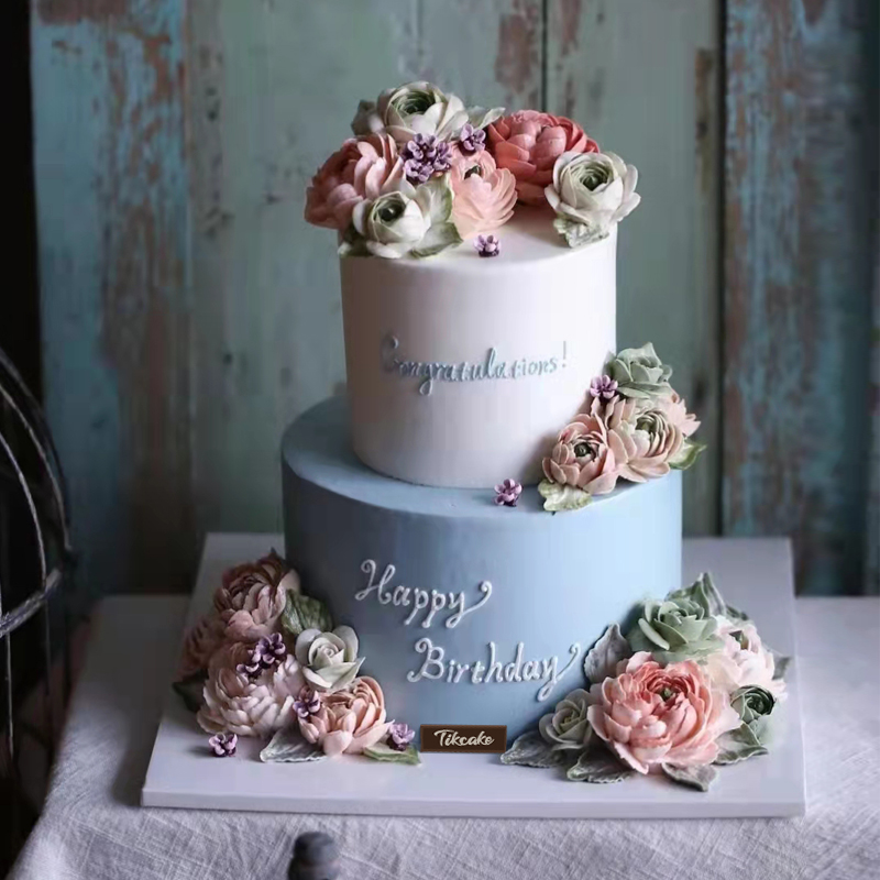 高颜值韩式裱花双层蛋糕