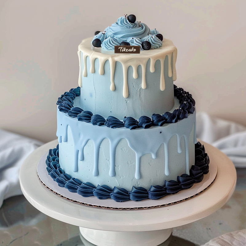 原创蓝色系双层鲜奶蛋糕
