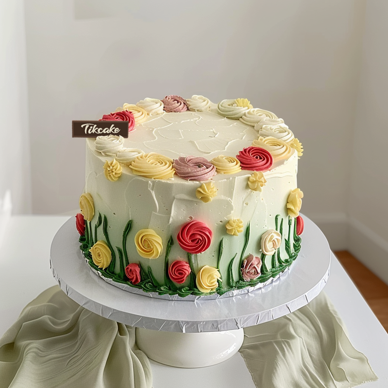 原创复古风鲜花主题鲜奶蛋糕