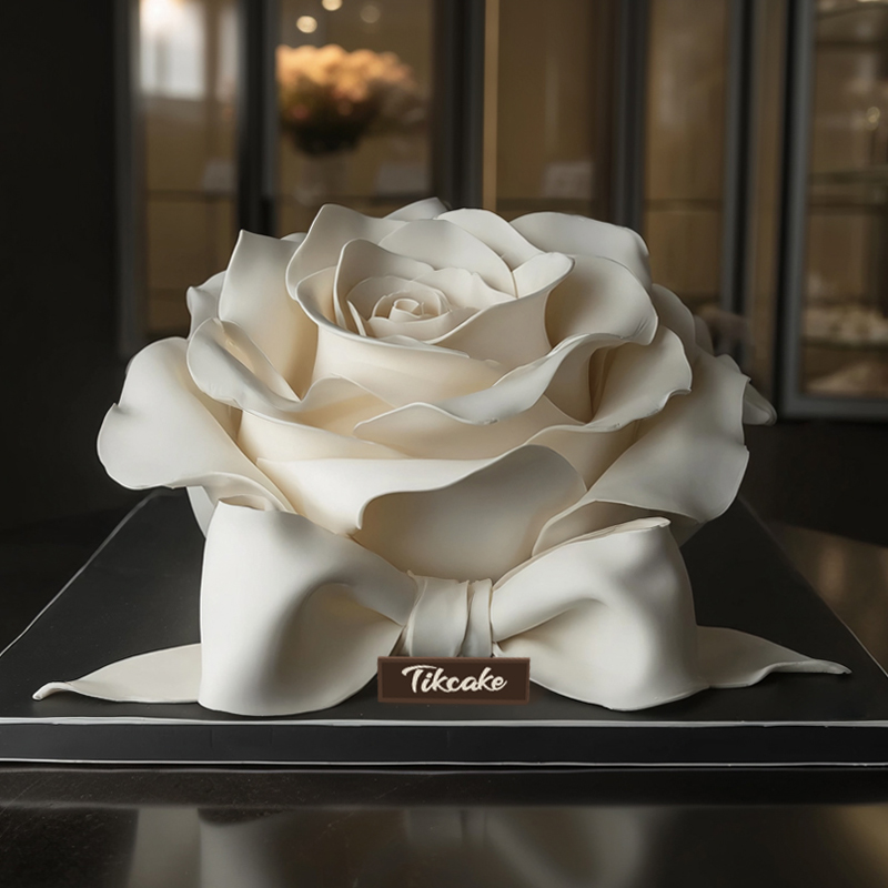 原创白玫瑰主题翻糖蛋糕