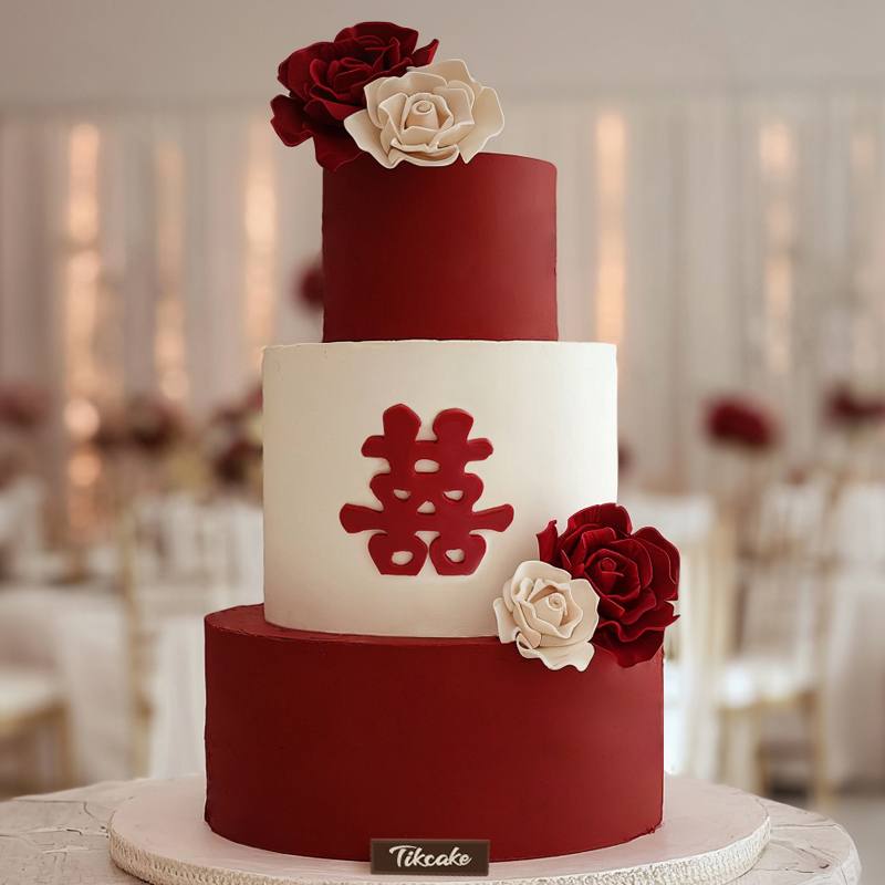 原创婚庆主题三层翻糖鲜奶蛋糕（二）