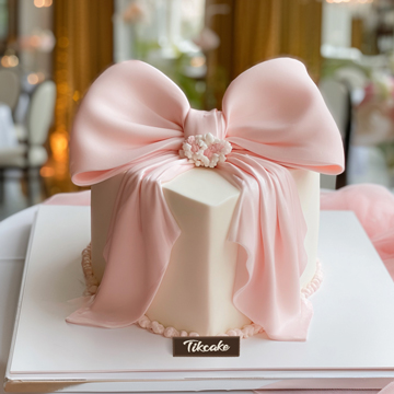 原创心形蝴蝶结主题翻糖鲜奶蛋糕